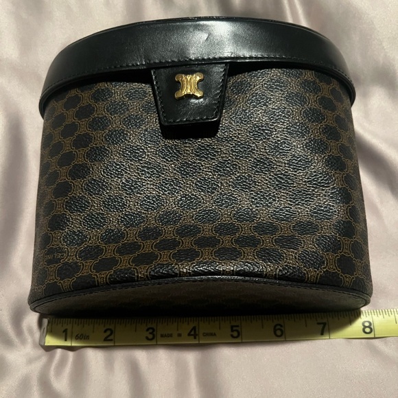 Celine Macadam Blazon 2way Pattern Vanity Bag Triomphe leather Gold BlackVintage - Picture 10 of 12